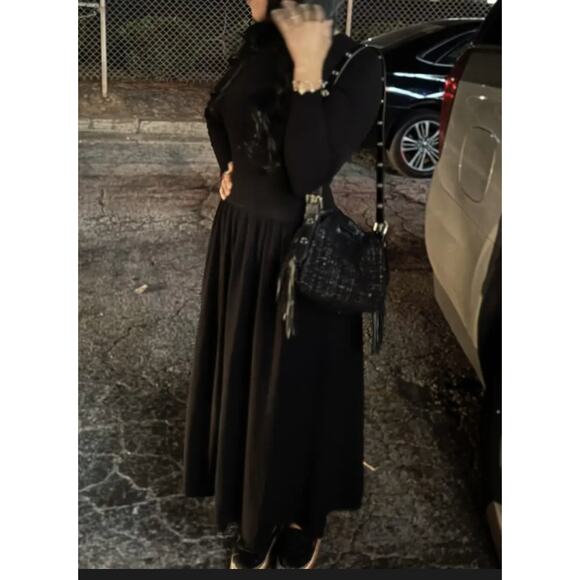 Thakoon Black Ribbed Knit Drop Waist Midi Dress SMALL Modest Designer Work $348 - Picture 5 of 10